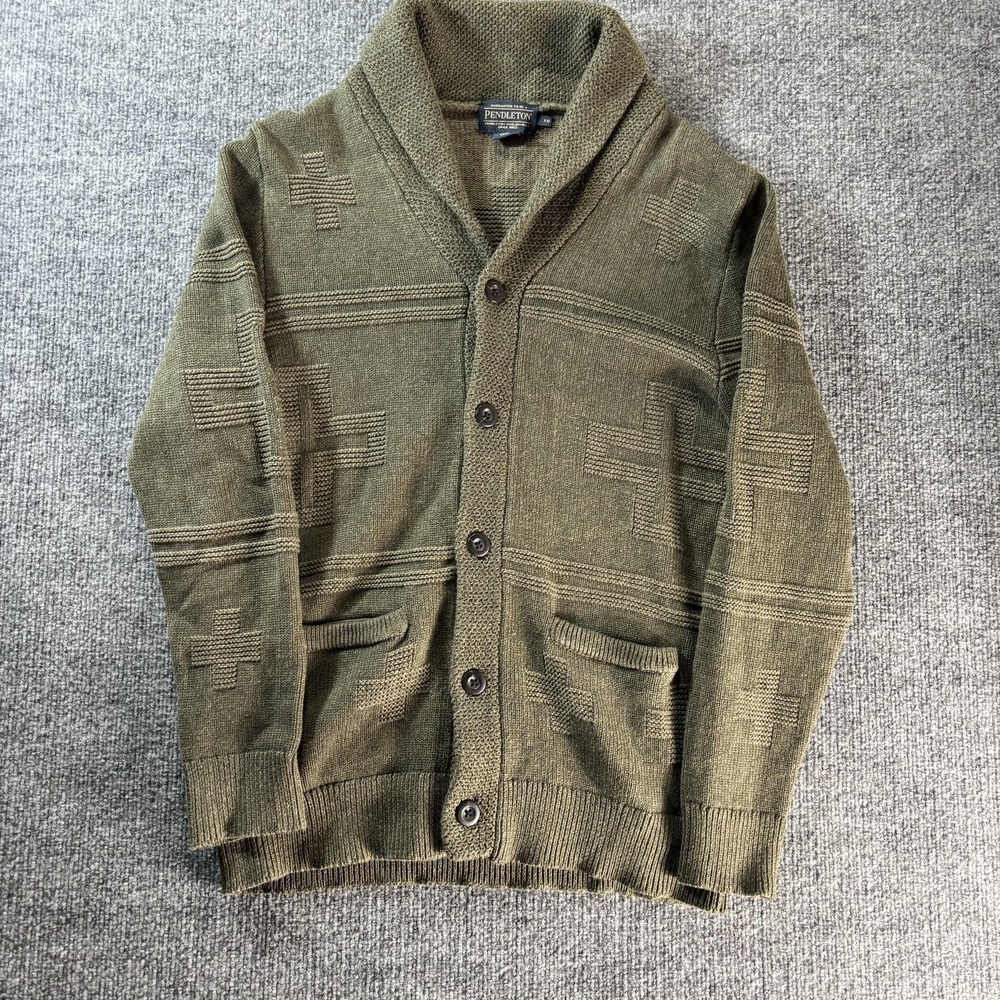 Pendleton Sweater Mens XS Green Shawl Collar Knit Cardigan Button Front Pockets